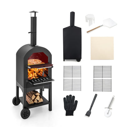 Portable Pizza Oven with Built-in Thermometer and Ash Collection Drawer