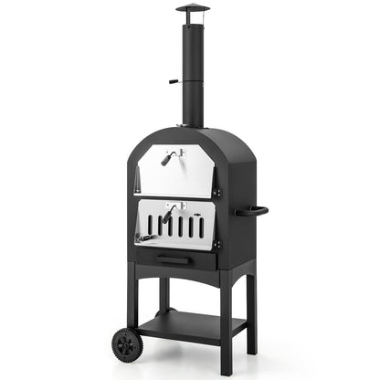 Portable Pizza Oven with Built-in Thermometer and Ash Collection Drawer