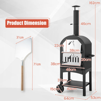 Portable Pizza Oven with Built-in Thermometer and Ash Collection Drawer