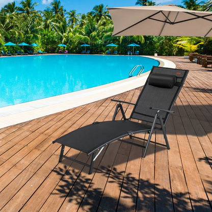 Sun Lounger Garden Lounger with Headrest 7 Adjustable Backrests Black