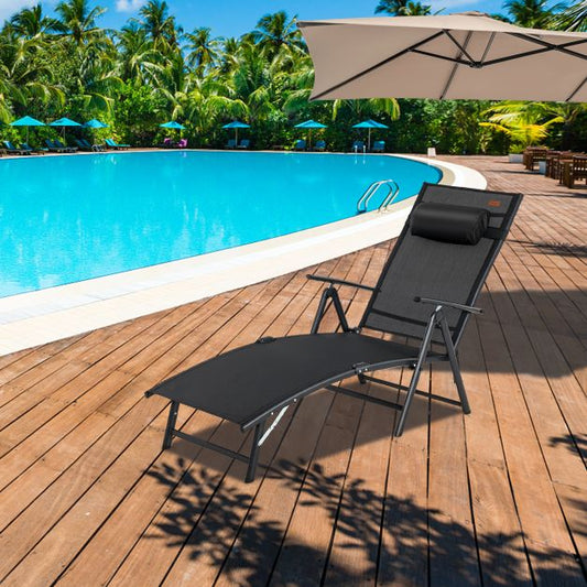 Sun Lounger Garden Lounger with Headrest 7 Adjustable Backrests Black