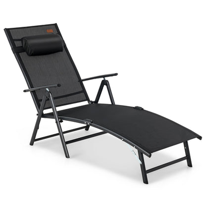 Portable Reclining Chair with 7 Adjustable Position Backrest and Handrail-Black