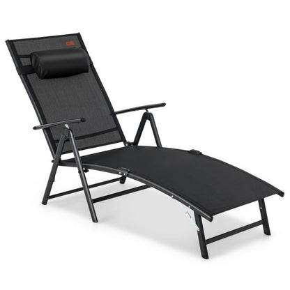 Sun Lounger Garden Lounger with Headrest 7 Adjustable Backrests Black