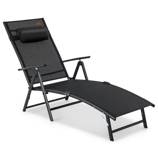Sun Lounger Garden Lounger with Headrest 7 Adjustable Backrests Black