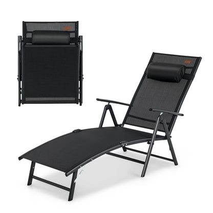 Portable Reclining Chair with 7 Adjustable Position Backrest and Handrail-Black