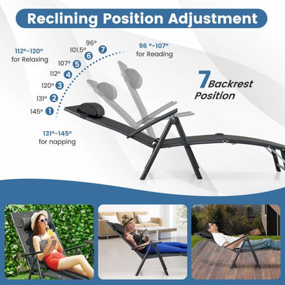 Sun Lounger Garden Lounger with Headrest 7 Adjustable Backrests Black