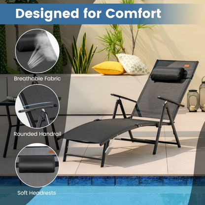Sun Lounger Garden Lounger with Headrest 7 Adjustable Backrests Black
