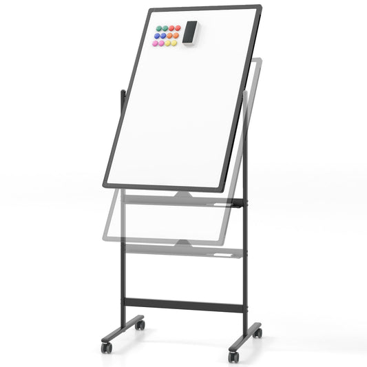 Reversible Rolling White Board with Black Markers and Board Eraser-Black-S