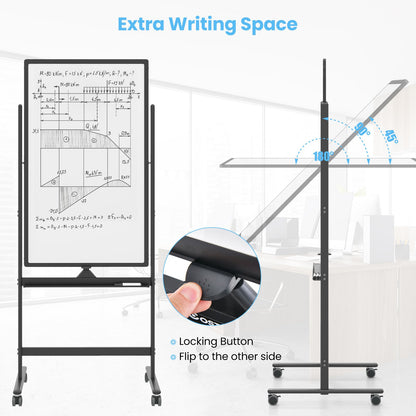 Reversible Rolling White Board with Black Markers and Board Eraser-Black-M