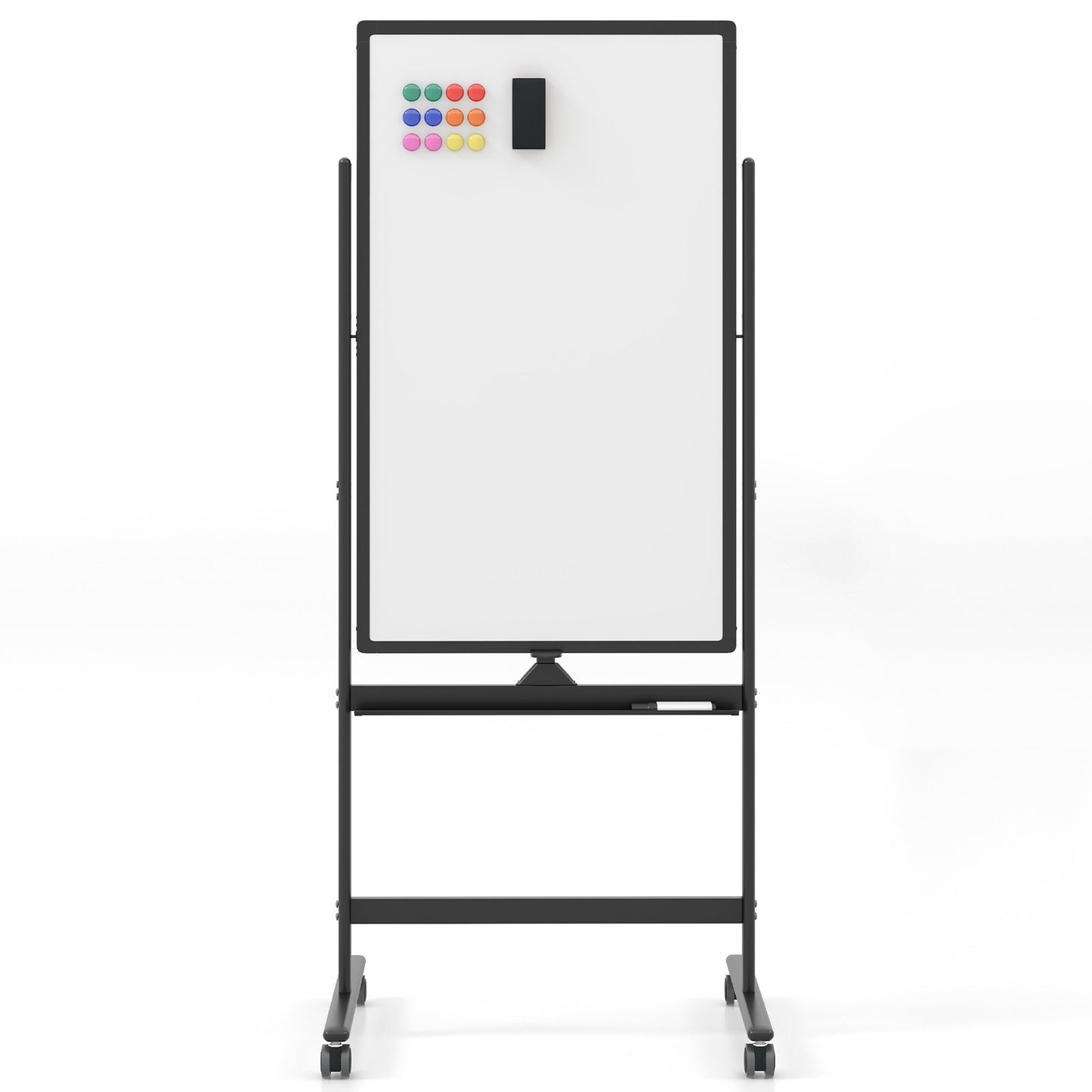Reversible Rolling White Board with Black Markers and Board Eraser-Black-M
