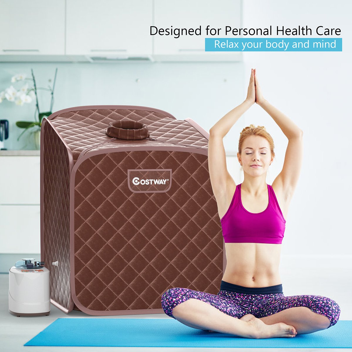 Portable Steam Sauna Spa Private Sauna Tent with Adjustable Temperature-Coffee