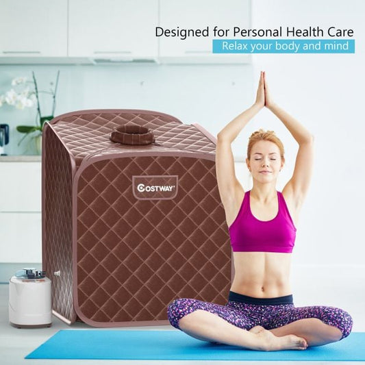 Portable Steam Sauna Spa Private Sauna Tent with Adjustable Temperature-Coffee