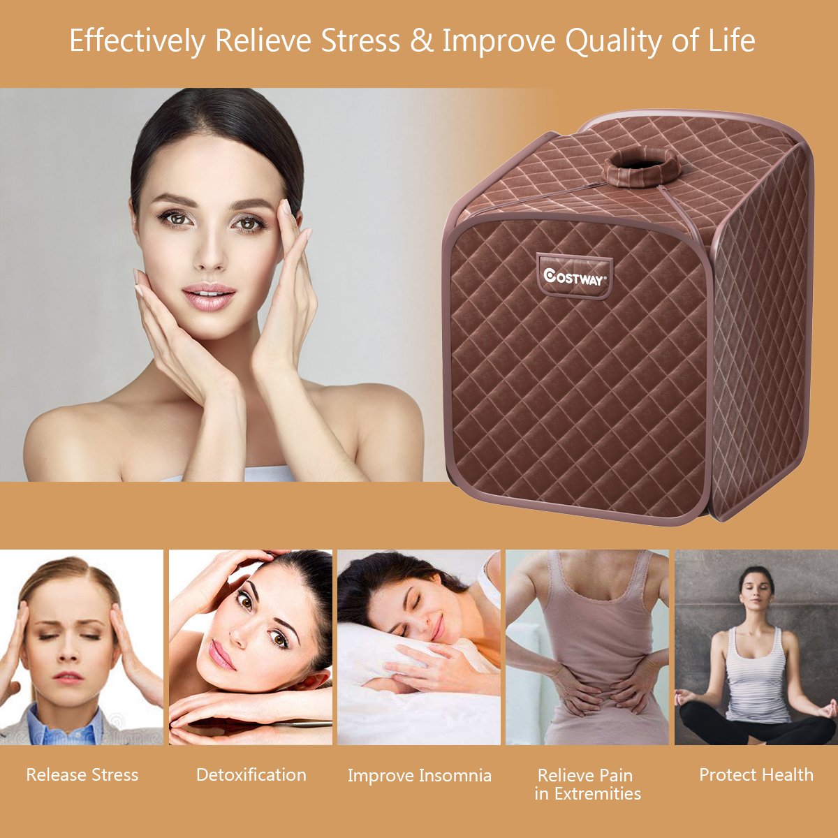 Portable Steam Sauna Spa Private Sauna Tent with Adjustable Temperature-Coffee