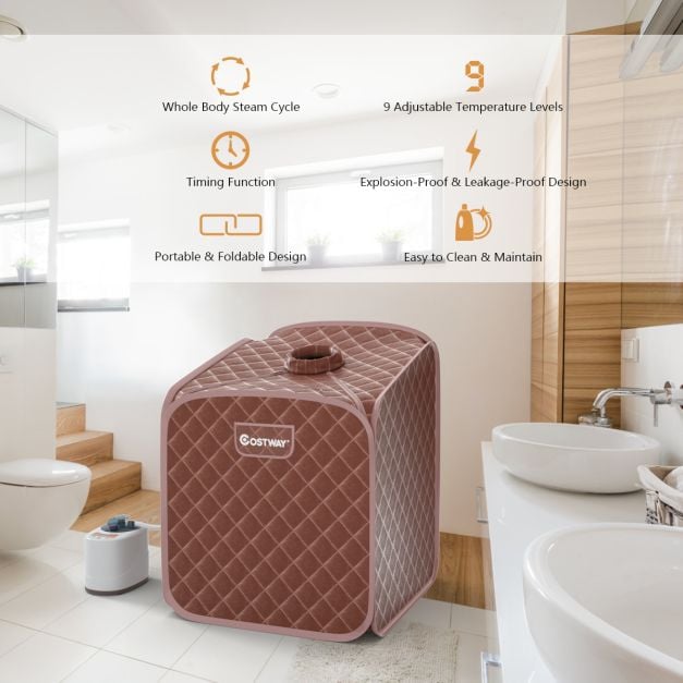 Portable Steam Sauna Spa Private Sauna Tent with Adjustable Temperature-Coffee