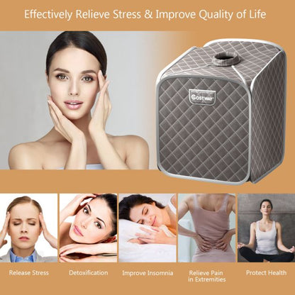 Portable Steam Sauna Spa Private Sauna Tent with Adjustable Temperature-Grey