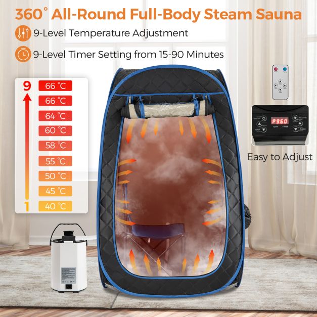 Portable Steam Sauna Tent with 1000W 3L Steam Generator and Chair-Black