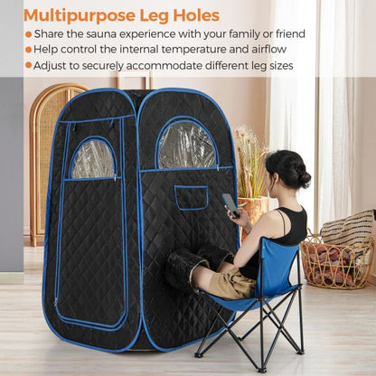 Portable Steam Sauna Tent with 1000W 3L Steam Generator and Chair-Black