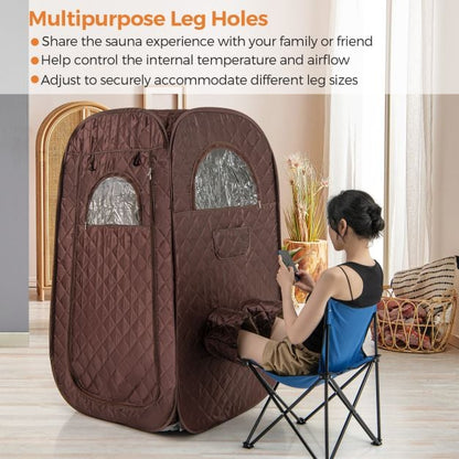 Portable Steam Sauna Tent with 1000W 3L Steam Generator and Chair-Brown