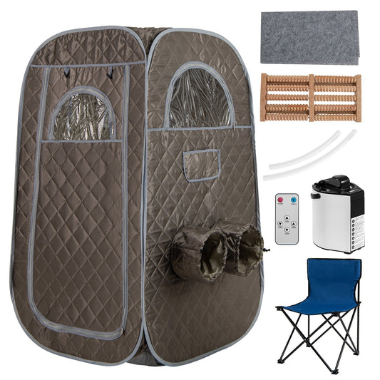 Portable Steam Sauna Tent with 1000W 3L Steam Generator and Chair-Grey