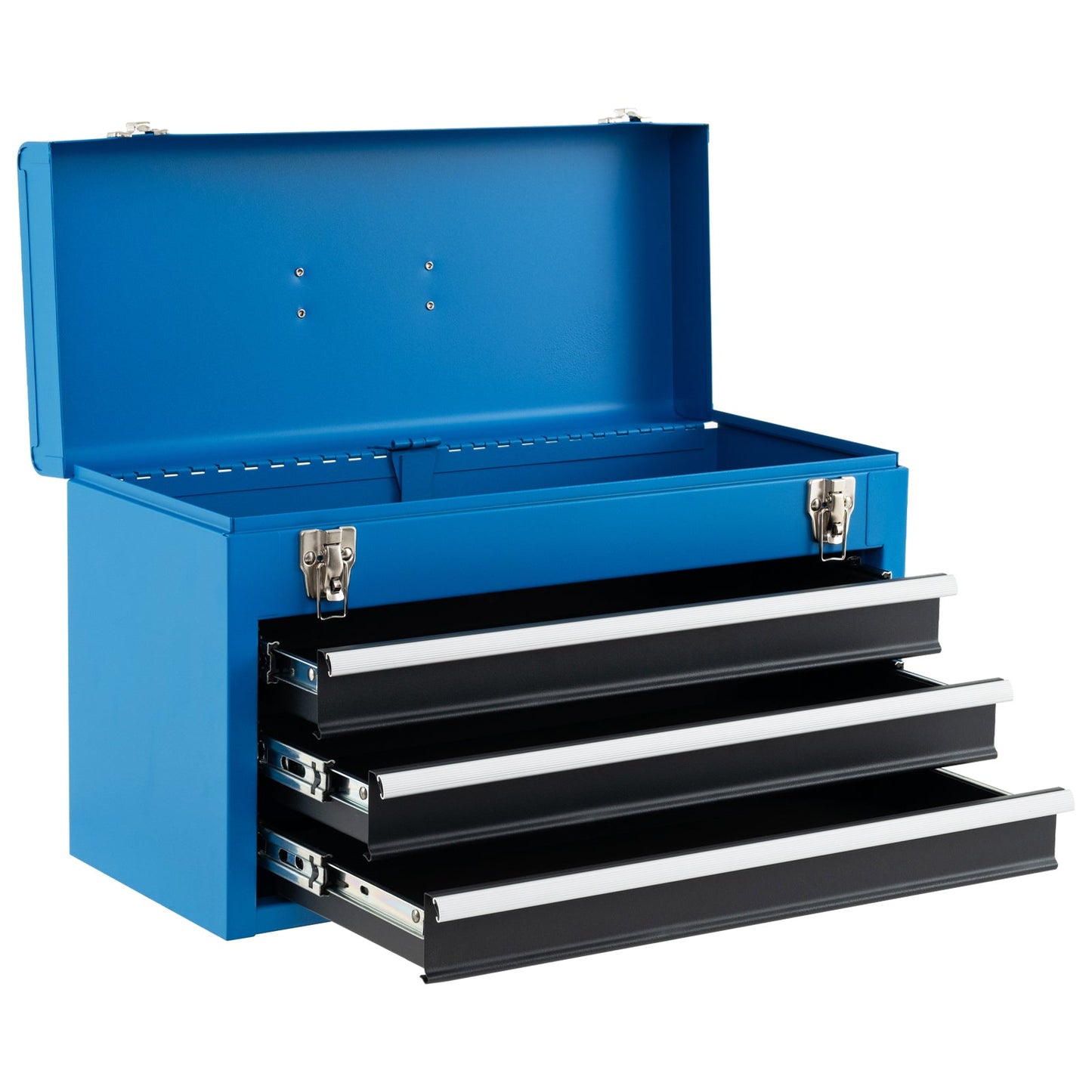 Portable Steel Tool Box with Top Storage Tray and Double Latch System-Blue