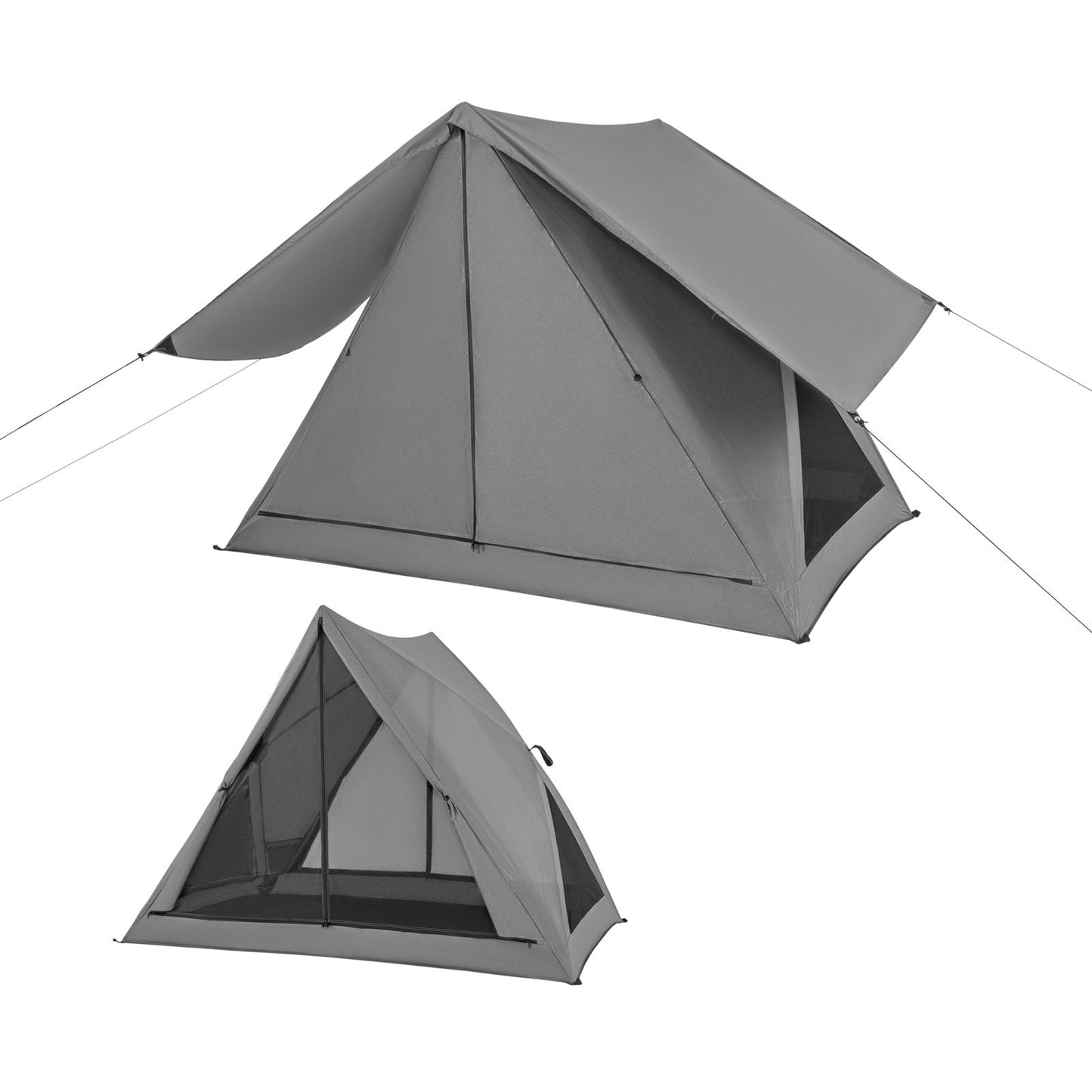 Pop-up Camping Tent with Carry Bag and Rainfly for 2-3 People-Grey