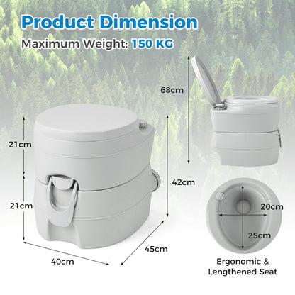 Portable Toilet with 20 L Detachable Waste Tank-Grey