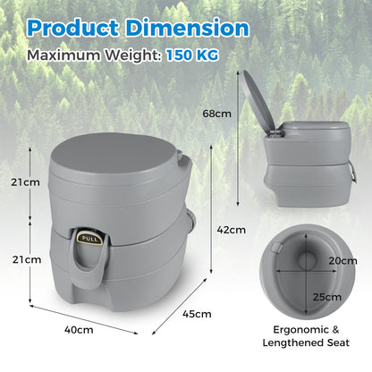 Portable Toilet with 20 L Detachable Waste Tank-Dark Grey