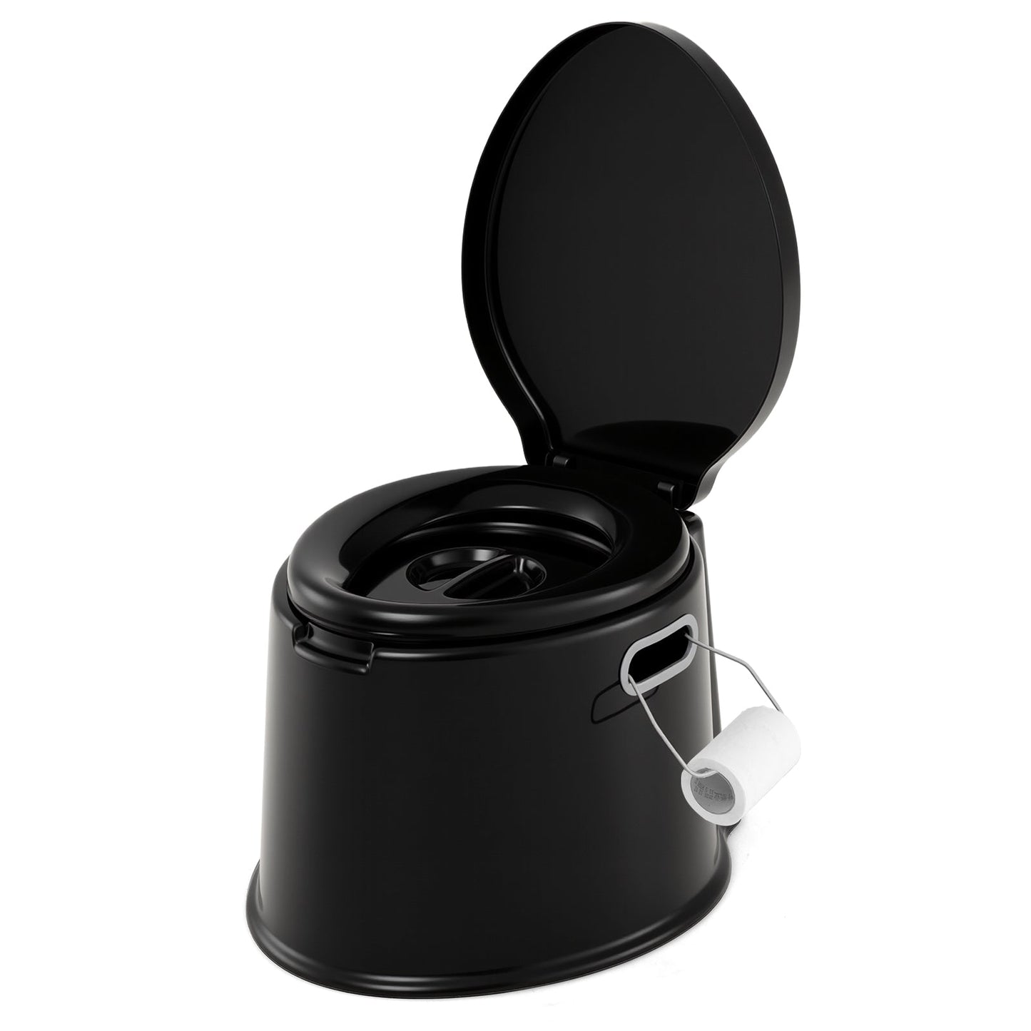 Portable Travel Toilet with Detachable Inner Bucket and Removable Toilet Paper Holder-Black