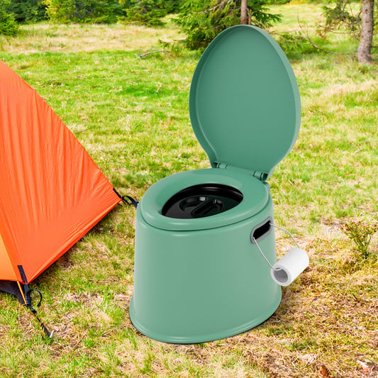 Portable Travel Toilet with Detachable Inner Bucket and Removable Toilet Paper Holder-Green