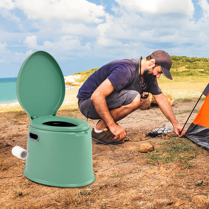 Portable Travel Toilet with Detachable Inner Bucket and Removable Toilet Paper Holder-Green