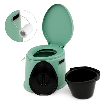 Portable Travel Toilet with Detachable Inner Bucket and Removable Toilet Paper Holder-Green