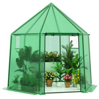 Portable Walk-in Greenhouse with PE Cover and Rustproof Metal Frame-Green