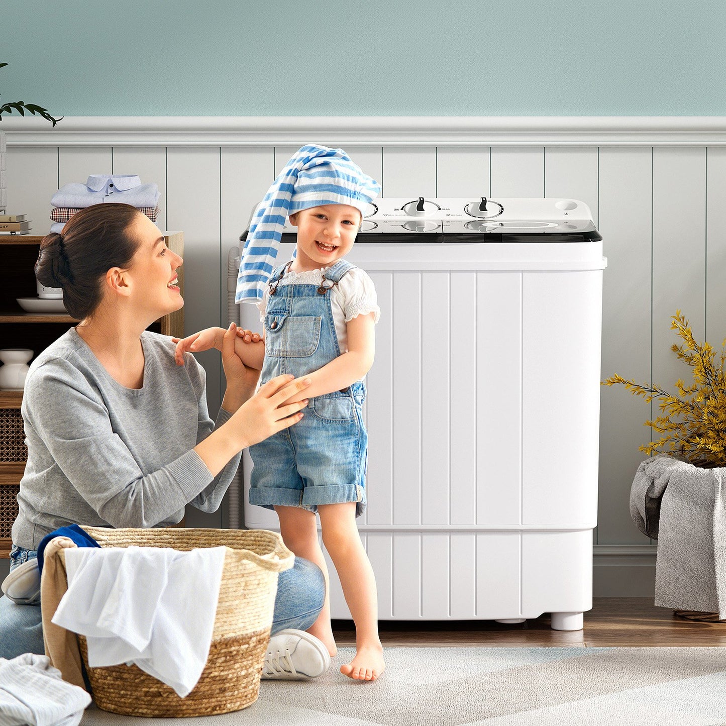 4.5 kg Portable Washing Machine Twin Tub Laundry Washer with Drain Pump-Black