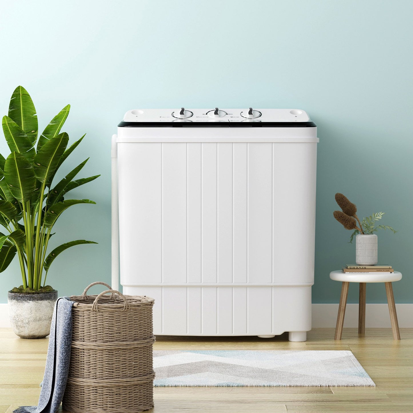 4.5 kg Portable Washing Machine Twin Tub Laundry Washer with Drain Pump-Black