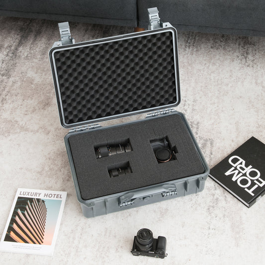 Portable Grey Waterproof Hard Case with Customizable Fit Foam-Grey-56 x 44 x 22 cm