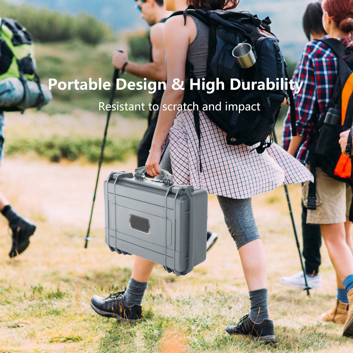 Portable Grey Waterproof Hard Case with Customizable Fit Foam-Grey-45 x 34 x 18 cm