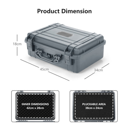 Portable Grey Waterproof Hard Case with Customizable Fit Foam-Grey-45 x 34 x 18 cm