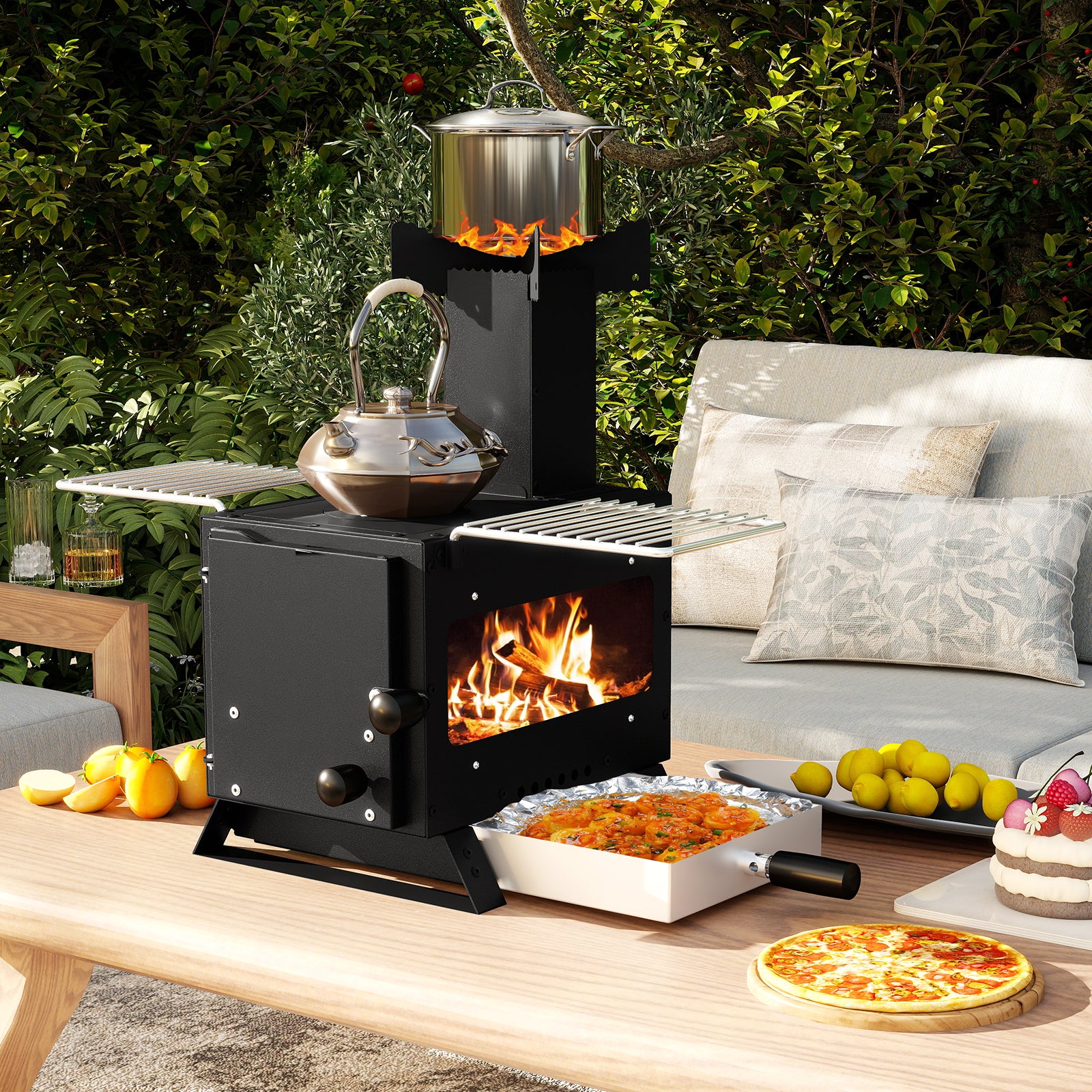 Portable Wood Burning Stove Mini Heater Burner with Pot Rack-Silver