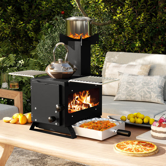 Portable Wood Burning Stove Mini Heater Burner with Pot Rack-Silver
