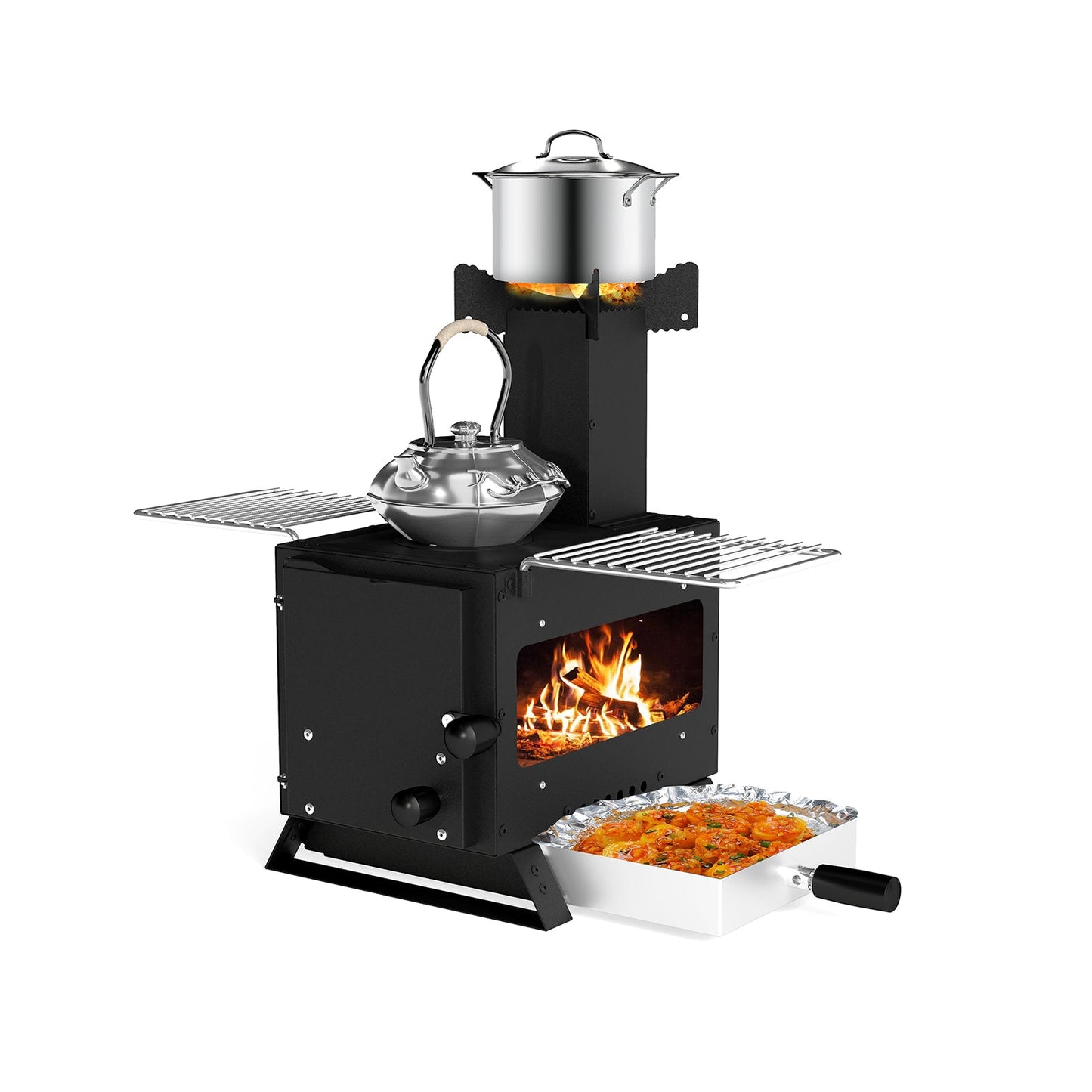 Portable Wood Burning Stove Mini Heater Burner with Pot Rack-Silver