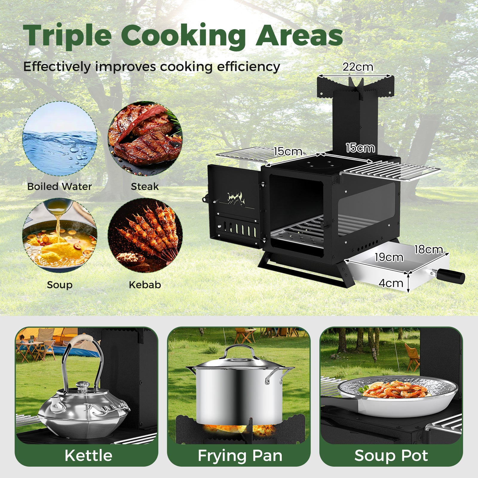 Portable Wood Burning Stove Mini Heater Burner with Pot Rack-Silver