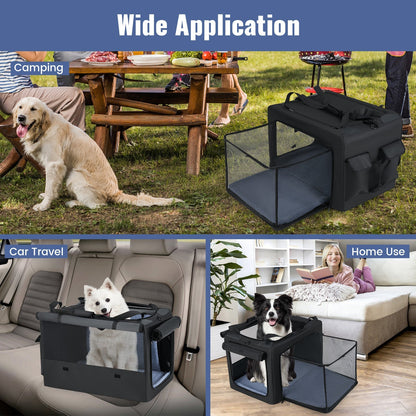 Foldable Dog Crate with Openings and Window Mesh Inner Basket-M