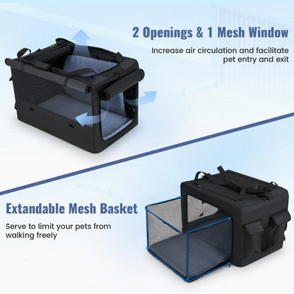 Foldable Dog Crate with Openings and Window Mesh Inner Basket-M