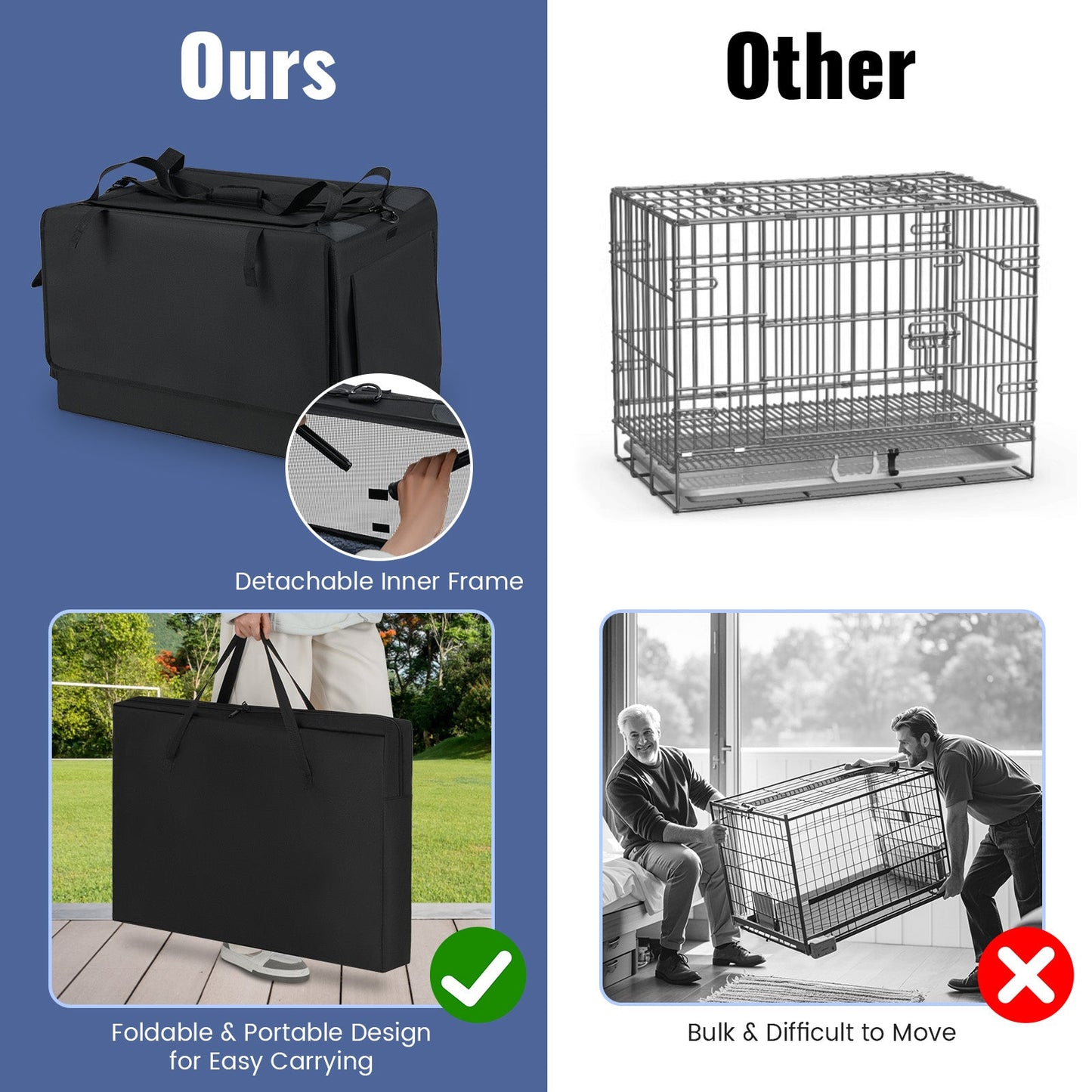 Foldable Dog Crate with Openings and Window Mesh Inner Basket-M