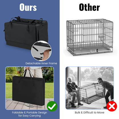 Foldable Dog Crate with Openings and Window Mesh Inner Basket-M