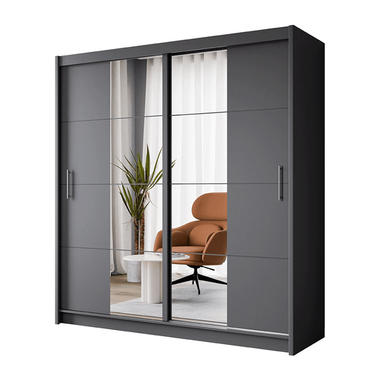 Graphite Mirrored Sliding Door Wardrobe 203cm – RADLEY 2
