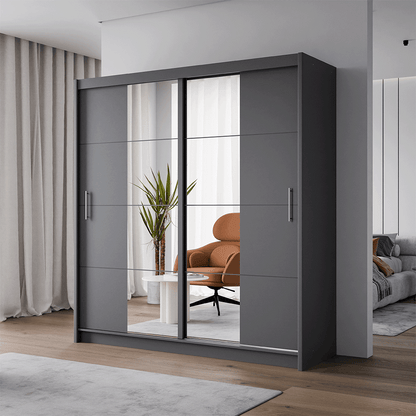 Graphite Mirrored Sliding Door Wardrobe 203cm – RADLEY 2