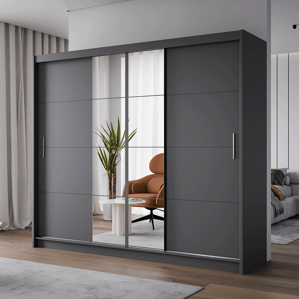 Graphite Mirrored Sliding Door Wardrobe 250cm – RADLEY 2