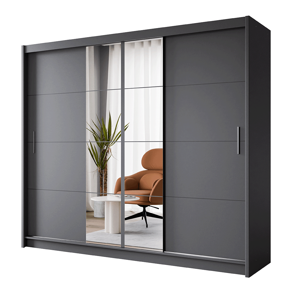Graphite Mirrored Sliding Door Wardrobe 250cm – RADLEY 2