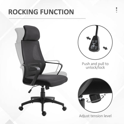 Vinsetto Ergonomic Office Chair w/ Wheel, High Mesh Back, Adjustable Height Home Office Chair - Black